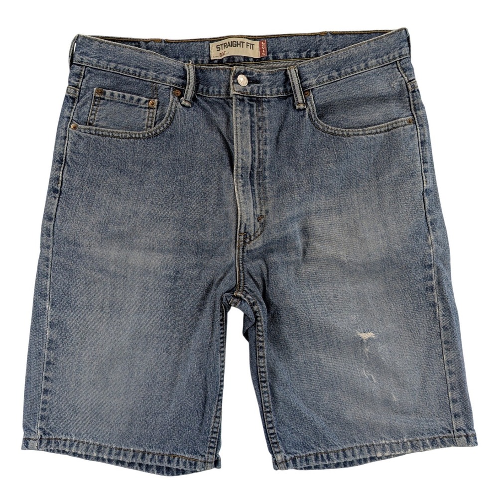 Levis 505 Jean Shorts Mens 38 Straight Fit Distressed Denim Dad Grandpa y2k VTG - Picture 2 of 11